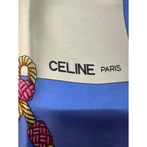 Women's Celine White & Blue Rope Print Silk Scarf One Size - Picture 3 of 5